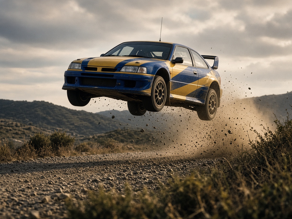 World Rally Car en acción sobre grava